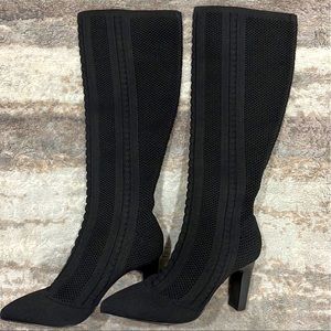Charles David Knee High Black Knit, High Heel Boots Size 8.5